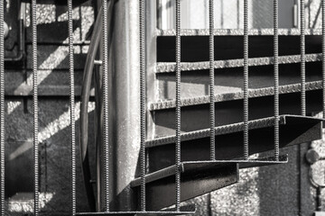 Metal overpass platform with banister strucure of the factory place. Industrial building part.