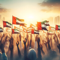 UAE flag flying. UAE National Day illustration. AI Art Generated.