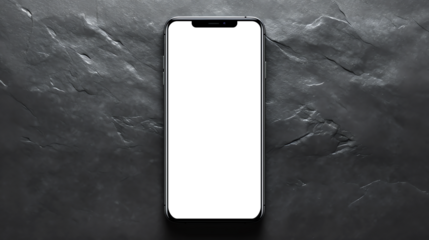 smartphone with transparent empty screen mockup on gray stone surface