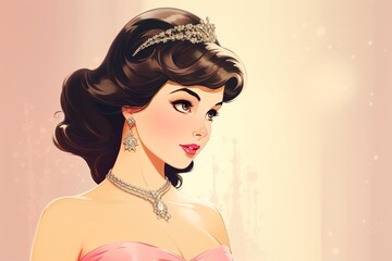 vintage 1960s illustration of a beautiful princess