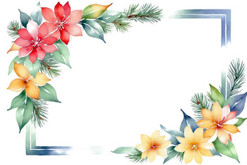 Fototapeta na wymiar frame of watercolor summer flowers card page template transparent background