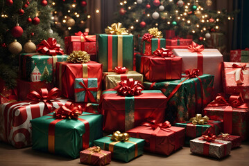 Many Christmas Presents and Gifts with Christmas Tree