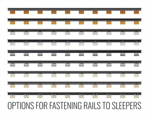 Set of  illustrations of OPTIONS FOR ATTACHING RAILS TO SLEEPERS.