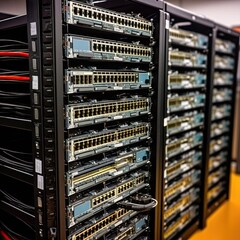 Closeup server room data center for cloud computing