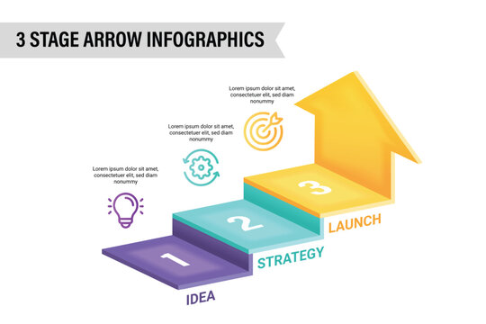 3D arrow infographic vector illustration. 3 steps business process concept.