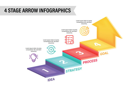3D arrow infographic vector illustration. 4 steps business process concept.