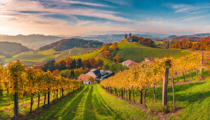 stunning autumn nature of austria panorama view of vineyard and hills in autumn south styria gamlitz austria eckberg europe popular travel destination concept of an ideal resting place