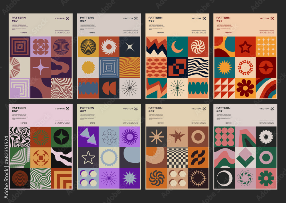 Aufkleber cool swiss design posters collection. set of bauhaus print patterns vector design. abstract geometri