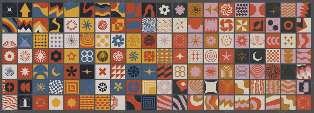 Fototapete set of swiss design inspired patterns collection. collection of bauhaus square shapes vector design.