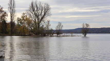 Isolino Partegora, Angera, Lombardy, Italy: In the autumn season with the sky grey, during the day.