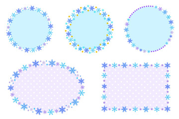 雪の結晶のフレームセット　素材　見出し　飾り枠　飾り罫　リース　丸い　ドット柄