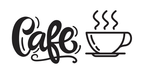 Cafe vector logo badge hand written lettering