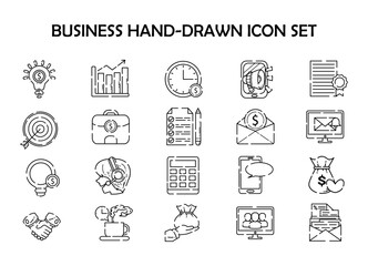 Business icon set hand-drawn vector outline sketch illustration