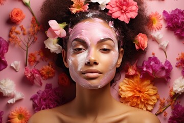 Portrait of a girl with a skin care mask made from natural plants.