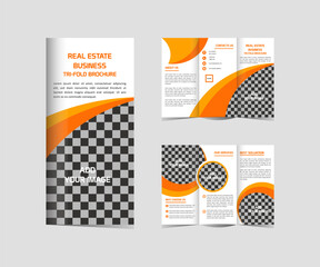 Real estate Tri fold brochure design template vector editable