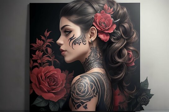 Beautiful tattooed woman. stock image. Image of lady, adult - 7799215