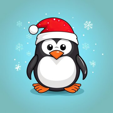 Cute Penguin with Santa Hat Graphic