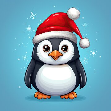 Cute Penguin with Santa Hat Graphic
