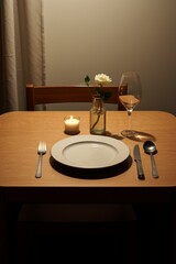 A simple clean dinner table set for two but no food served yet  AI generated illustration