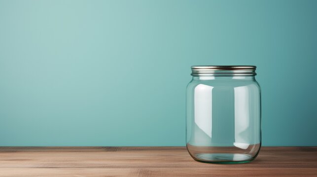 A simple backdrop with a clear empty glass jar front and center AI generated illustration