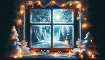 Frosty Christmas Window Scene