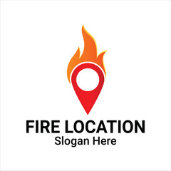 Fire Location Logo. Hot Space Vector. Flame Pin Logo Design Element. Burning Spot For Fire Fighters.