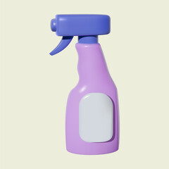 3D violet disinfectant spray or multi-surface spray in side view, isolated on a white background.