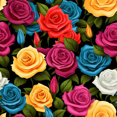 seamless pattern of various color roses