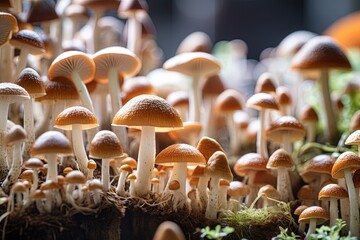 Mushrooms cultivation. Farming and agriculture. Ai Generative