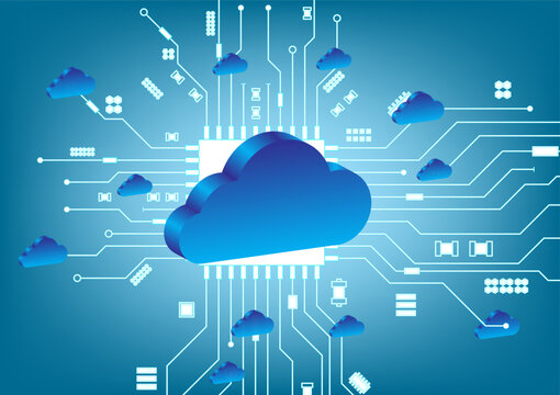 Cloud storage. A digital service or application with data transmission. Network computing technologies. Data storage. abstract cloud technology system sci fi design concept background. 
