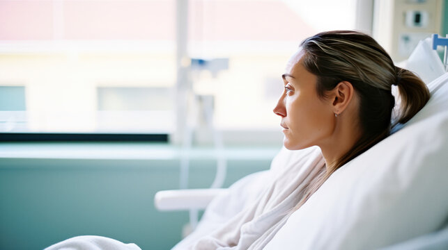 femme malade allong&eacute;e sur un lit d&rsquo;h&ocirc;pital