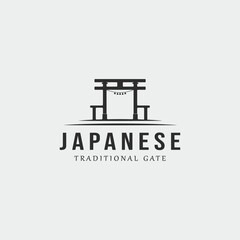 japanese torii gate logo vintage vector illustration concept template icon design