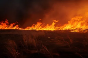 Tuinposter Fire on the field, the steppe is burning, the crop is destroyed due to fire © serz72