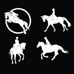 horseman silhouette icon set, eps 10 vector design