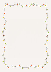 Frame in the form of a festive glowing garland. Digital illustration in watercolor style.