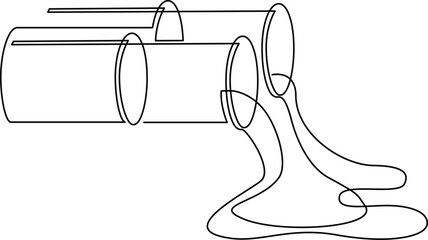 Metal pipe with liquid flowing out. Continuous line drawing. Vector illustration. - 682361546