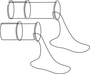 Metal pipe with liquid flowing out. Continuous line drawing. Vector illustration.