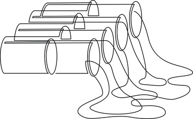 Naklejka premium Metal pipe with liquid flowing out. Continuous line drawing. Vector illustration.