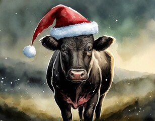Cow with santa hat