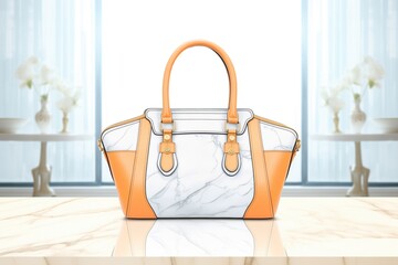 luxury designer handbag on a marble table