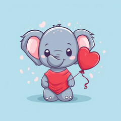 Obraz premium Sweet elephant holding a ruby red balloon simplified 