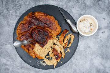 Roasted seitan as plant based meat on slate stone