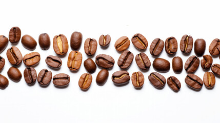Obraz premium Roasted coffee beans on white background, Top view with space, can be use as background or texture with sample text