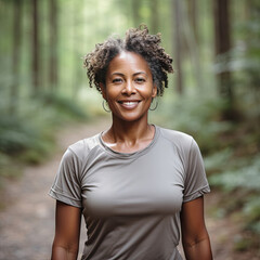 Fototapeta premium Portrait of a smiling woman of African descent enjoying nature may inspire health and wellness industries