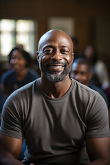 Naklejka premium Portrait of a smiling African American man at a friendly gathering which could be used for corporate or networking events