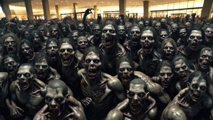 Black Friday Frenzy: Zombie Horde at the Supermarket Sale - obrazy, fototapety, plakaty