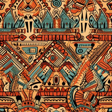 indian triba motifs illustration seamless pattern