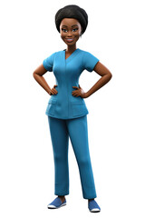 Fototapeta premium Generative AI of Smiling African American Nurse Illustration isolated on with background with clipping path cut out concept for Hospital Healthcare, Professional Medicine, and Clinical Support
