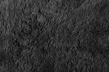 Black fur background texture. dark wool close up