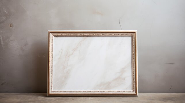 An empty photo frame placed on a marble table AI generated illustration